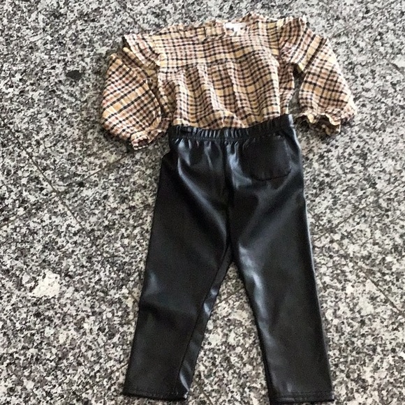 Tahari Baby Other - Plaid ruffle-yoke top with faux leather pants